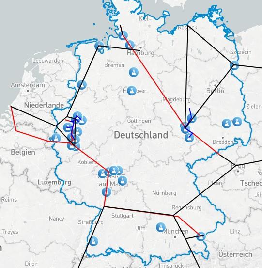 德国34处化工园区之间运输地图
